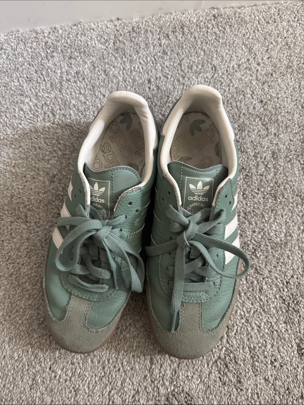 adidas Green Leather Sneakers with White Stripes - Picture 2 of 5